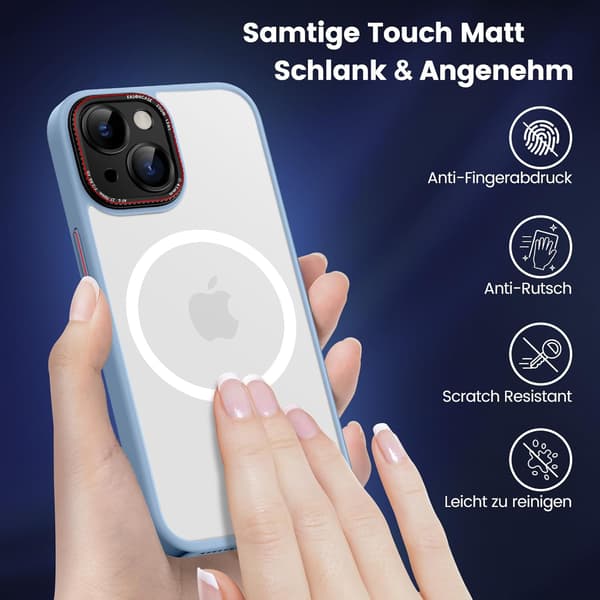FODRAL TILL APPLE IPHONE 14 BLÅ TRANSPARENT BAKSIDA + MAGSAFE