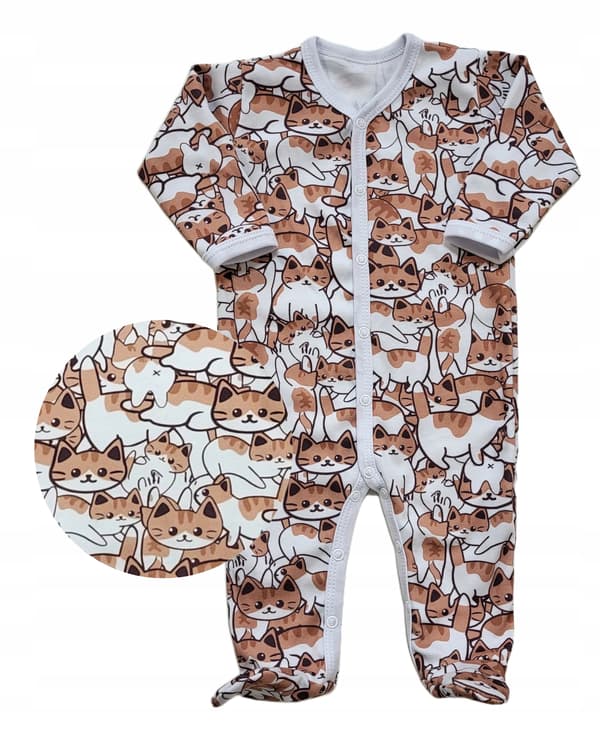 Pyjamasoverall hel knäppt 86 barnpyjamas 100% bomull med katter