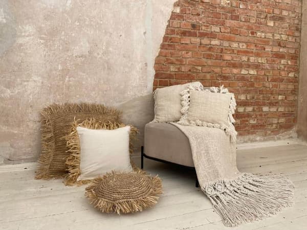 Rund kuddfodral med raffia M 40x40