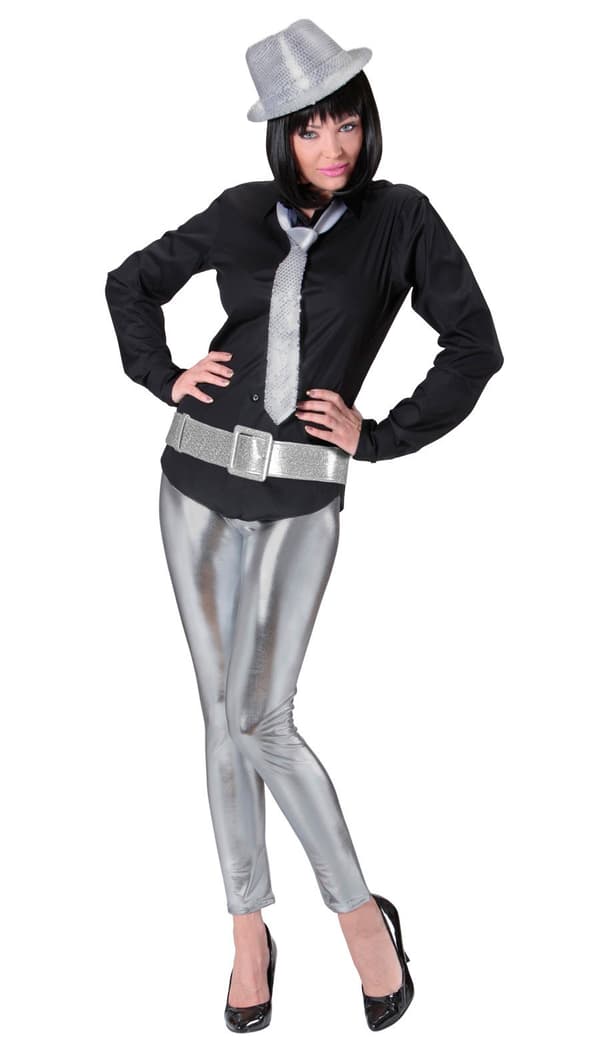 Tyk Glitter SØLV Disco BÆLTE 80'er 120cm