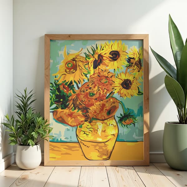 Måla efter siffror-tavel med ram Solrosor Van Gogh 50x70 cm