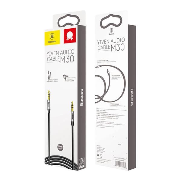Baseus Yiven 3,5 mm AUX mini-jack lydkabel 1,5 m (sort og sølv)