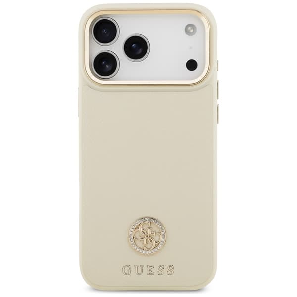 Guess Grained Strass Logo MagSafe -kotelo iPhone 17 Pro Maxille, beige