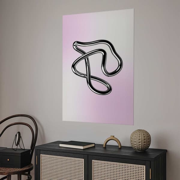 Plakat - Sølvkompleksiteter - flydende metallisk figur på gradient baggrund