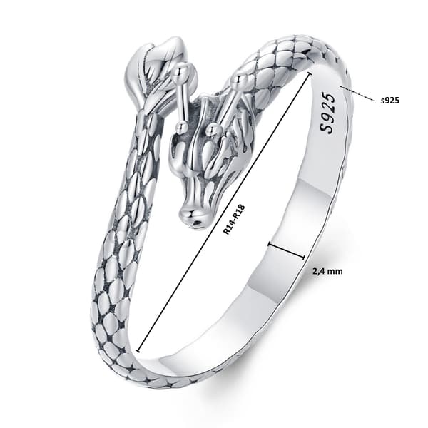 Justerbar sølv DRAGON ring, sølv 925