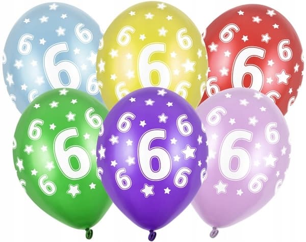Ballonger med tryck 6-årsdag, 5 st. 1 förpackning.