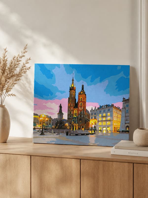 Målning med siffror med ram Krakows marknadstorg 50x40 cm