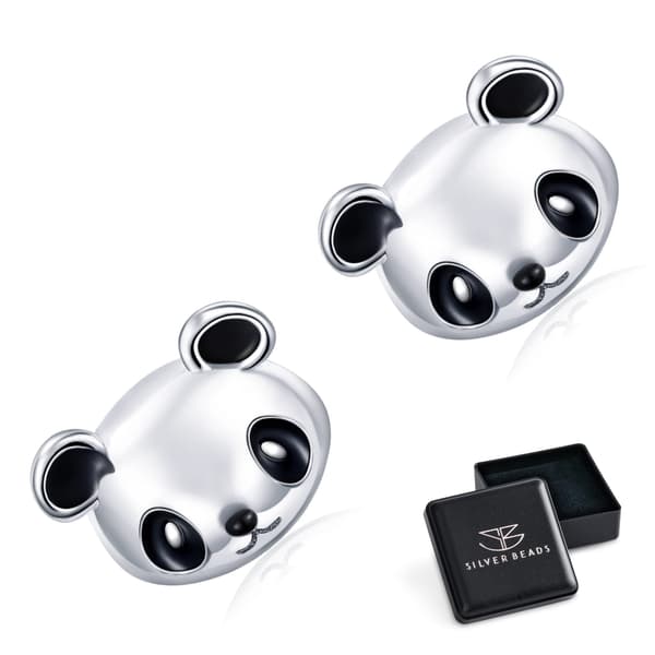 Sølv panda bjørn øreringe, 925 sølv ørestikker