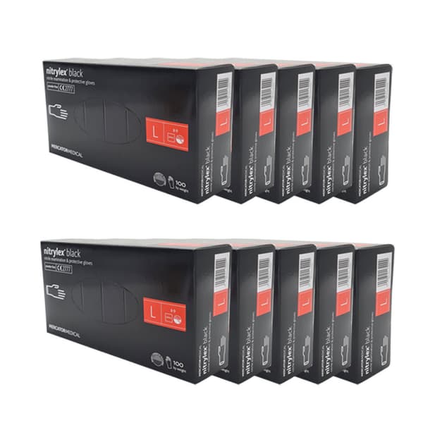 Nitrilhandsker L sorte Mercator Nitrylex Sort 100 stk. karton 10-pak