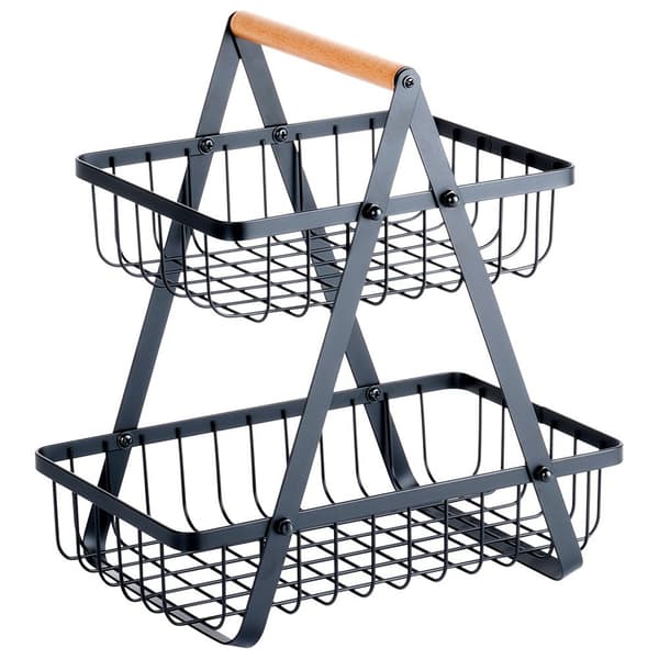 Sort metalfrugtkurv, 2-lags, 27x17,5x29 cm