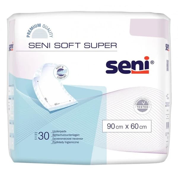 Absorberende sengeunderlag 90cm x 60cm Seni Soft Super 30 stk.