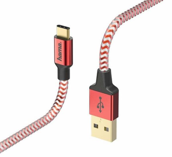 HAMA USB-kabel Laddning/Data Reflekterad USB-C USB-A 1,5m Röd 201559