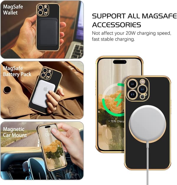 APPLE IPHONE 14 PRO ETUI SORT GULD SILIKONE BAGSIDER MAGSAFE
