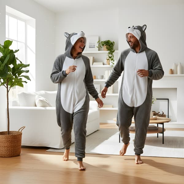 Kigurumi-pyjamas husky grå storlek 165-175 cm