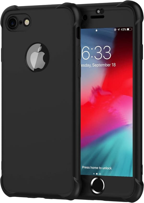 MUSTA SUOJA IPHONE 7/8 4.7':LLE, 2 KARKAISTU LASILLA
