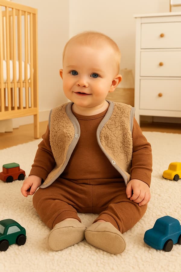 Varm babyväst 62 ärmlös beige lammjacka