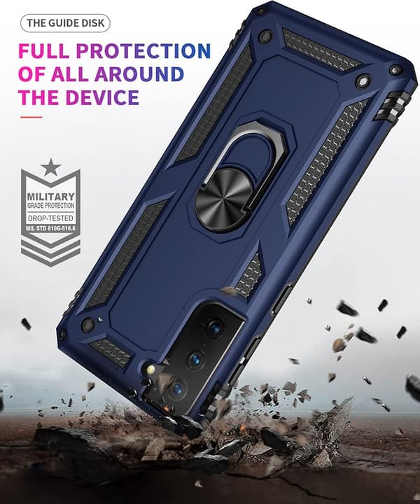 SAMSUNG GALAXY S21 SKAL MARINBLÅTT SOLID BAKSIDAN MED RING