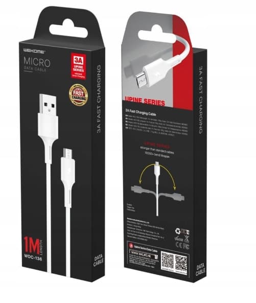 Kabel Micro USB Oplader 3A 1m Hurtig Opladning Transmission WK