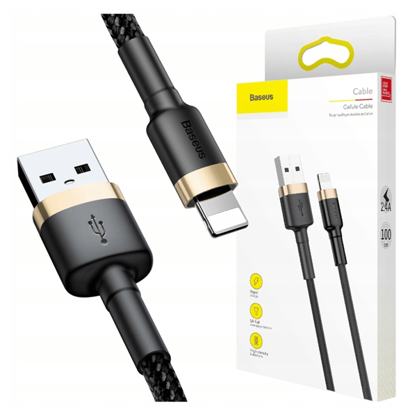 Baseus Cafule 2.4A USB Lightning-kaapeli 1m (kulta-musta)