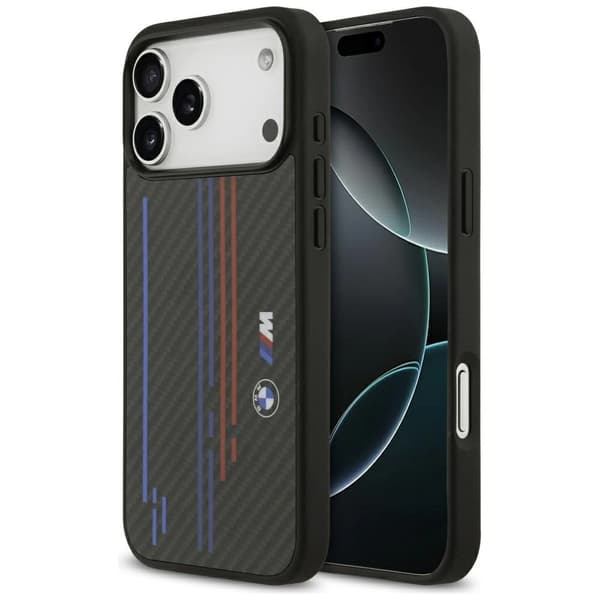 BMW M Kevlar Lines & Logo MagSafe -kotelo iPhone 17 Pro Maxille - musta