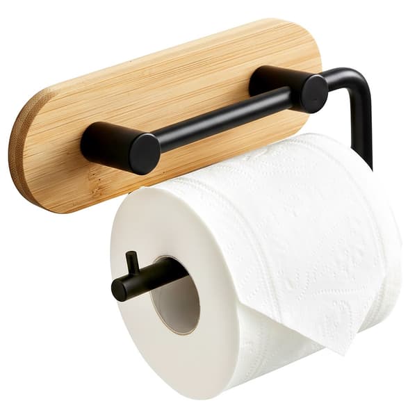 Toiletpapirholder metal bambus sort 13,5 cm