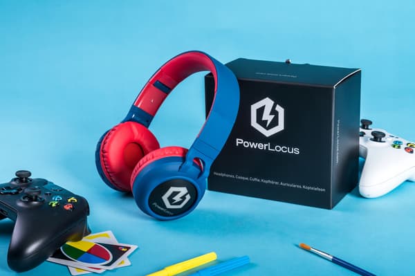 PowerLocus Buddy BlueRed trådløse LED MicroSD AUX-hovedtelefoner til børn