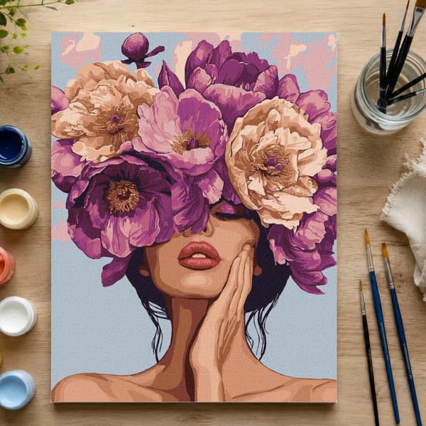 Måla efter siffror med ram Kvinna i blomsterkrona 50x70 cm