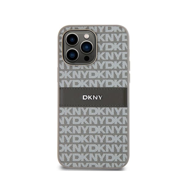 DKNY Læder Mono Stripe & Metal Logo - iPhone 14 Pro Max Etui (Beige)