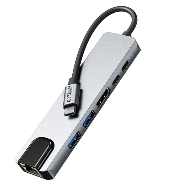 TECH-PROTECT HB02 HUB-SOVITIN 6IN1 TYPE-C + USB2.0 + USB3.0 + HDMI 4K 30HZ + RJ45 + PD100W TÄYSHARMAA