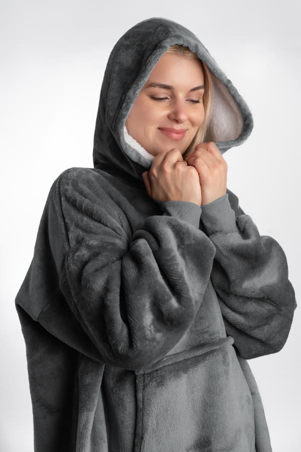 Tæppe med hætte tæppe sweatshirt grå universal blød tyk stor oversize