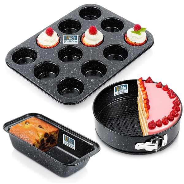 Set med bakformar, brödform, muffinform, tårtaform, 3 st