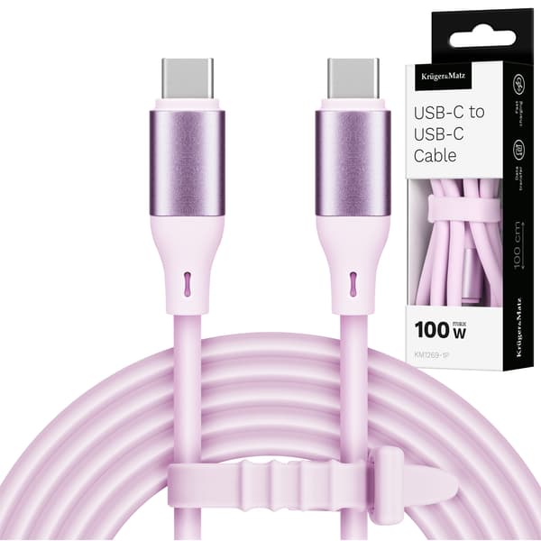USB C - USB C -kaapeli 100 W 1 m Silikoni Vaaleanpunainen Kruger&Matz Basic