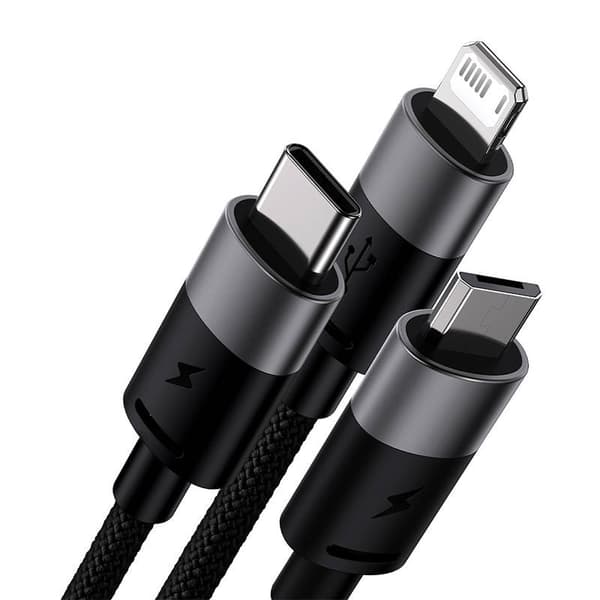 Baseus StarSpeed 3-i-1 USB-kabel, USB-C + micro USB + Lightning, 3.5A, 1.2m (sort)