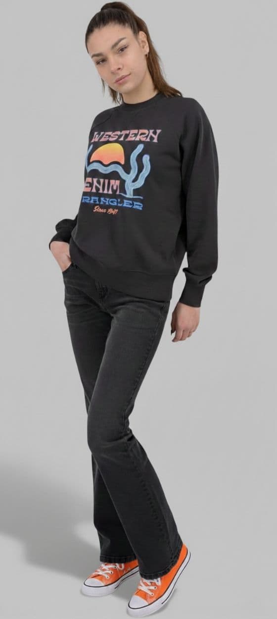 Wrangler Raglan Sleeve Crew bleknad bomullsdamtröja med tryck S