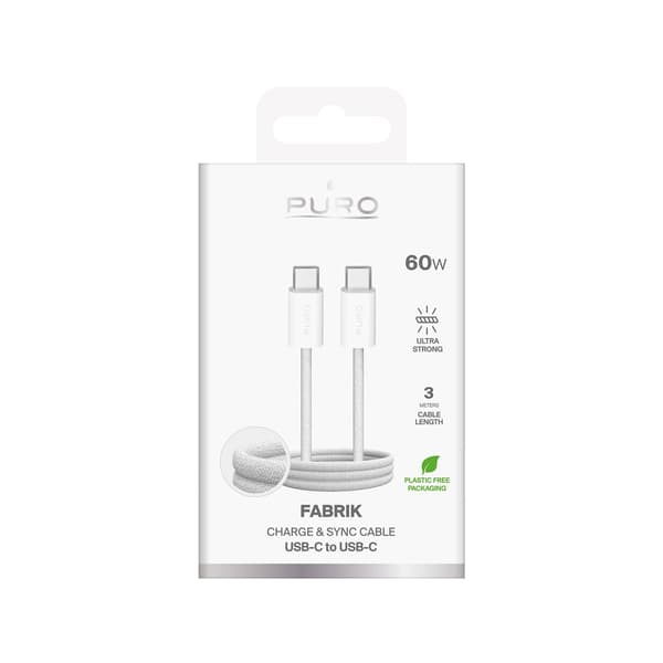 Puro Fabrik 4 240W flätad USB-C-kabel - USB-C 1m - Vit