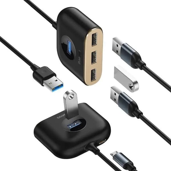 Baseus Square Round 4in1 USB-adapter, HUB USB 3.0 til 1x USB 3.0 + 3x USB 2.0, 1m (sort)