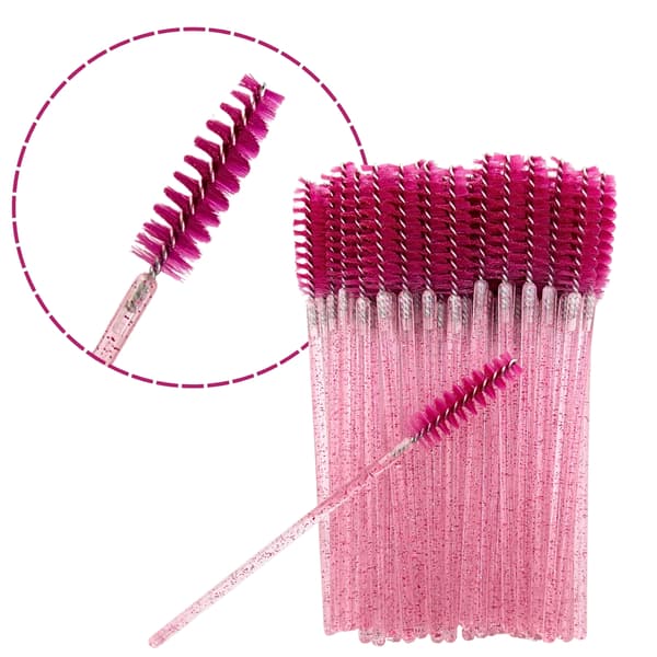 Ögonfransspiralborstar rosa glitter engångs 9,8 cm 50 st.