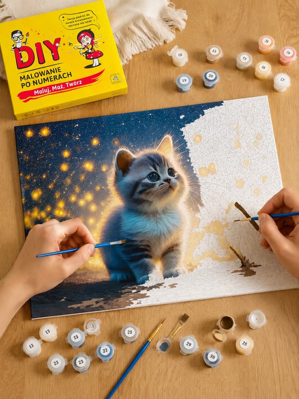 Maleri efter tal med ramme Billeder til maleri - Lille killing 50x40 cm
