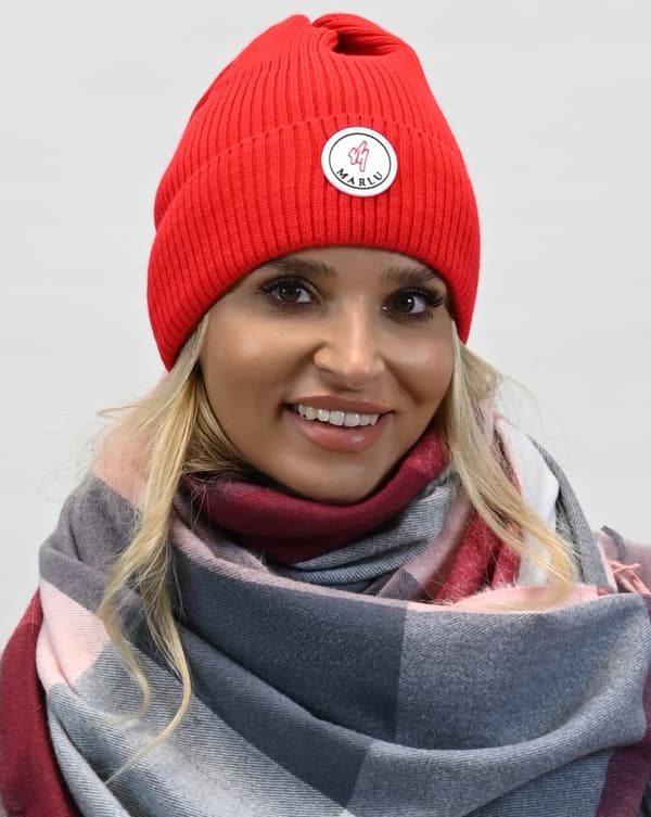 Ribbad mössa för kvinnor, röd n1