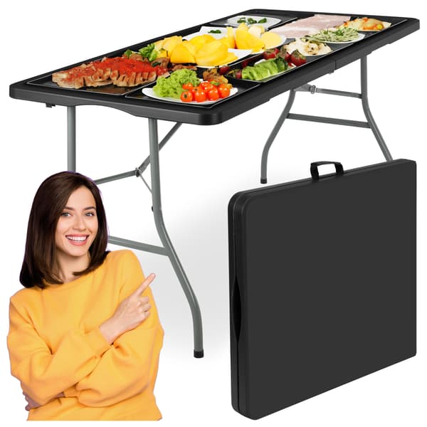 RICO cateringbord, der kan foldes ind i en kuffert, 150 cm, sort