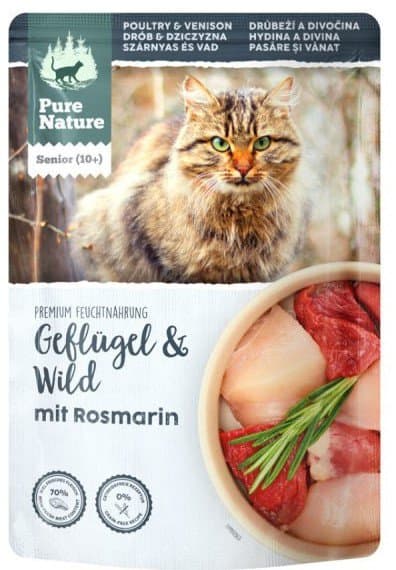 PURE NATURE KAT | Vådfoder til katte | 85 g pose - Senior | Fjerkræ med vildt 85 g
