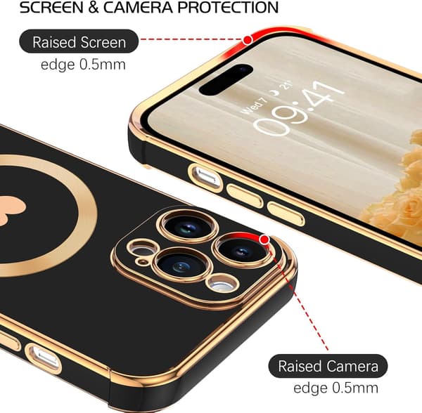 APPLE IPHONE 14 PRO ETUI SORT GULD SILIKONE BAGSIDER MAGSAFE