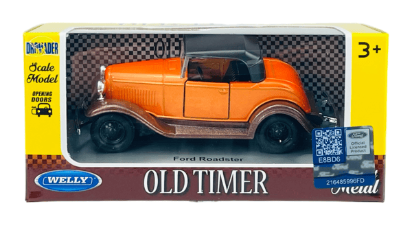 Welly VANHA timer ford model A roadster katolla oranssi 1:34 98875