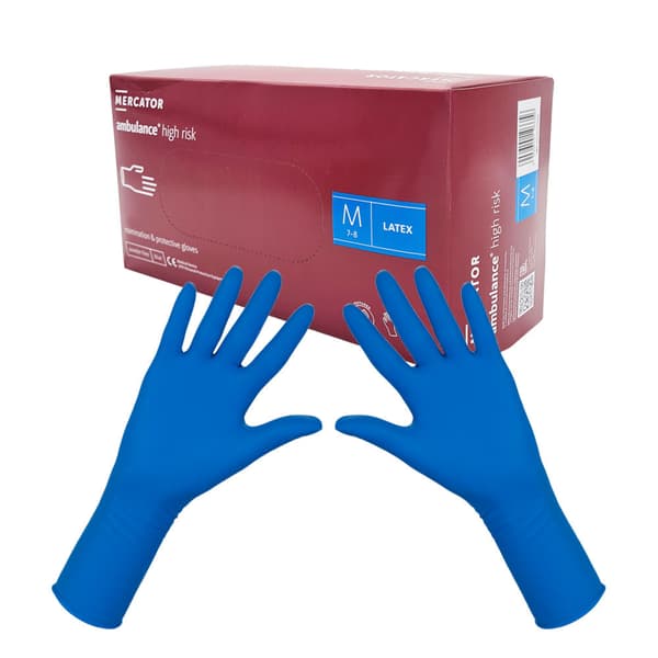 Latexhandsker M blå Mercator Ambulance High Risk 50 stk.