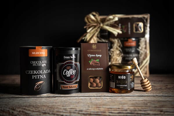Gavekurv sæt kaffe chokolade honning gave