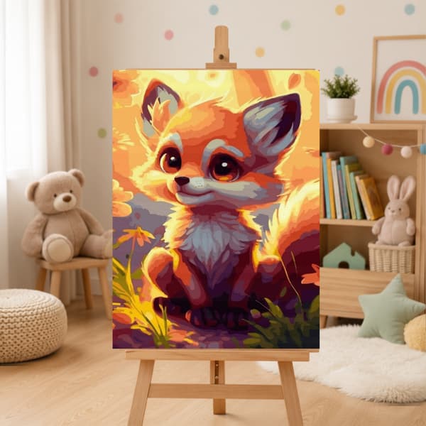 Måla efter nummer-bild med ram Söt liten räv 50x70 cm