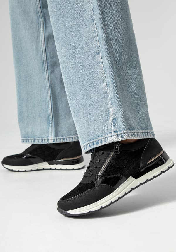 Wittchen damesneakers med lynlås på siden, sort, ecolæder
