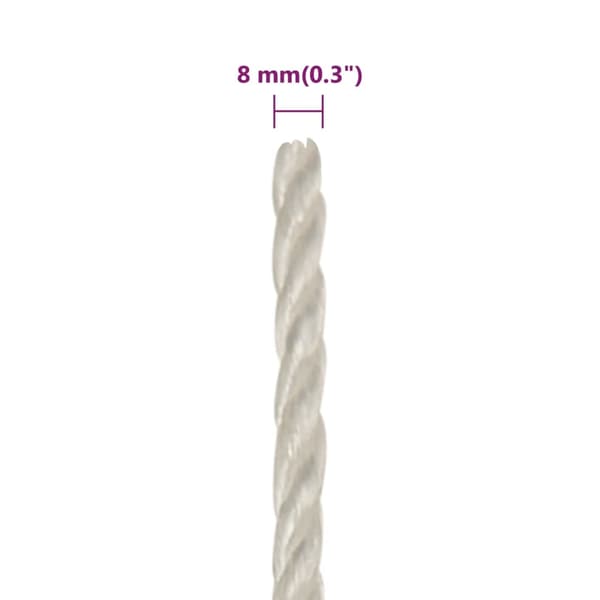 vidaXL Arbetsrep, Vitt, 8 mm, 100 m, Polypropylen