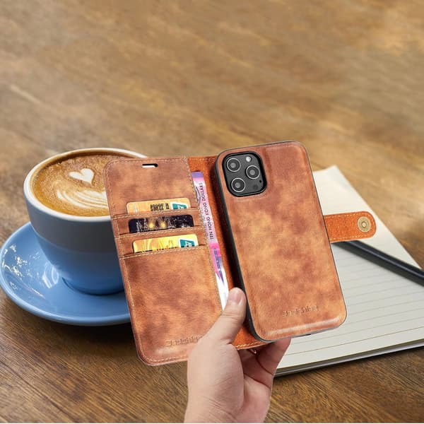 2-i-1-cover til Apple iPhone 13 Pro Max 6,7" brunt PU-læder bagsideklap