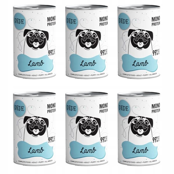 Paka Zwierzaka Pepe våd hundefoder 99% lammekød 6x400g